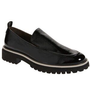 Paul Green Naomi Women Platform Loafer 10 Black Crinkle Patent Leather Slip-On